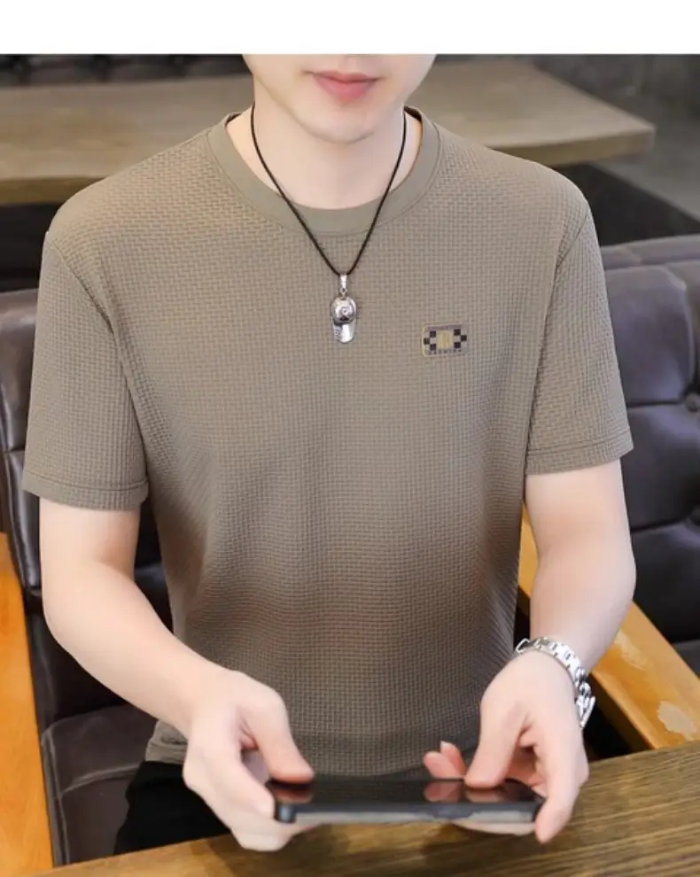 Ice Silk Short-sleeved T-shirt Men's Summer Thin Breathable Slim-fit Upper Clothes plus size T-shirt Men's Hollow Half-sleeve T-shirt — feature 30