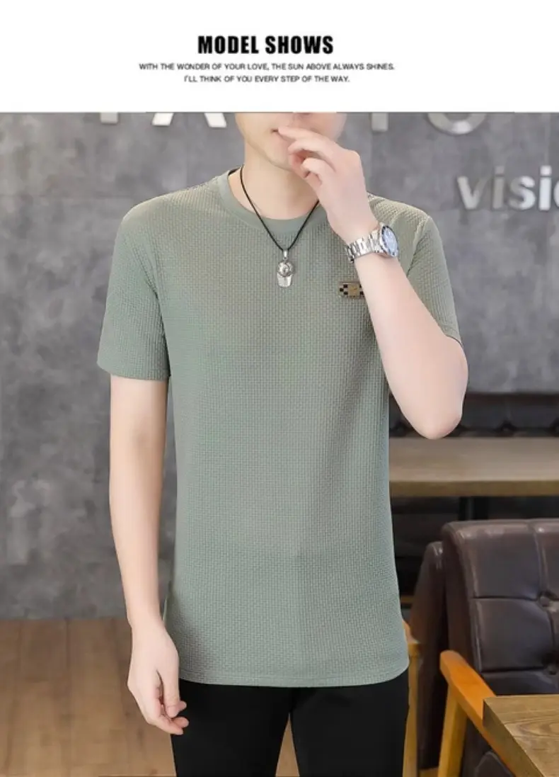 Ice Silk Short-sleeved T-shirt Men's Summer Thin Breathable Slim-fit Upper Clothes plus size T-shirt Men's Hollow Half-sleeve T-shirt — feature 31
