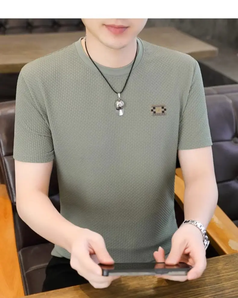 Ice Silk Short-sleeved T-shirt Men's Summer Thin Breathable Slim-fit Upper Clothes plus size T-shirt Men's Hollow Half-sleeve T-shirt — feature 33