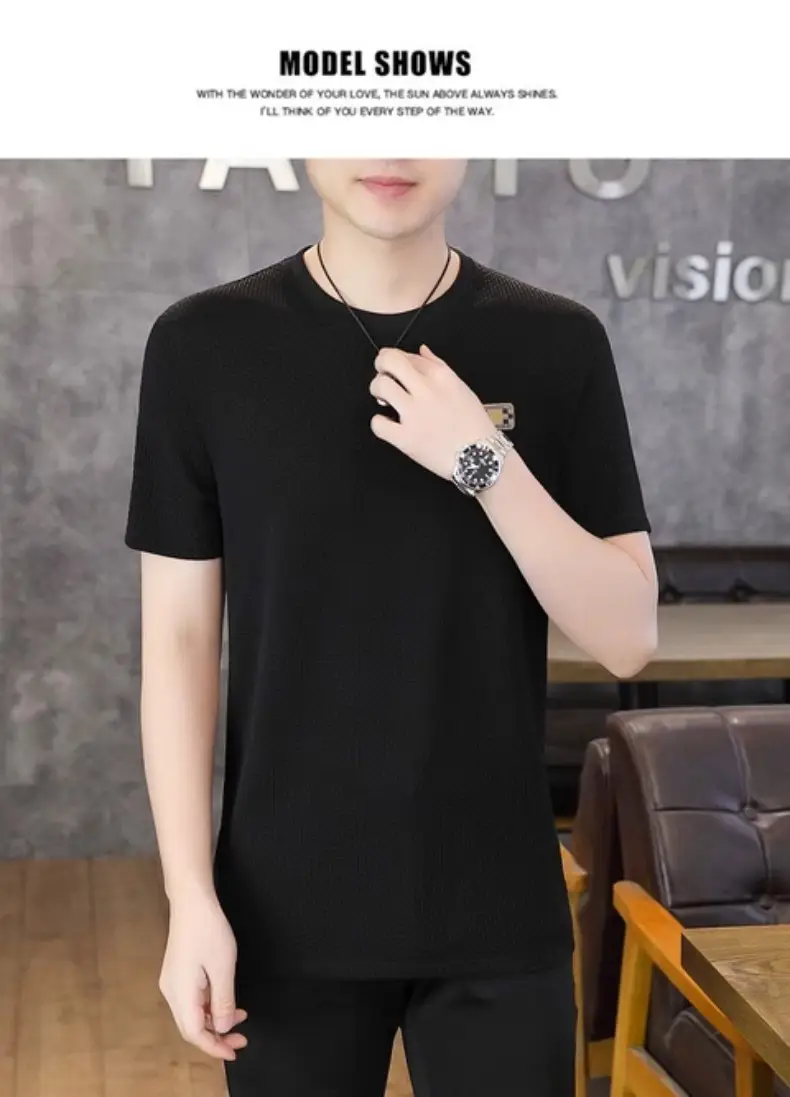 Ice Silk Short-sleeved T-shirt Men's Summer Thin Breathable Slim-fit Upper Clothes plus size T-shirt Men's Hollow Half-sleeve T-shirt — feature 34