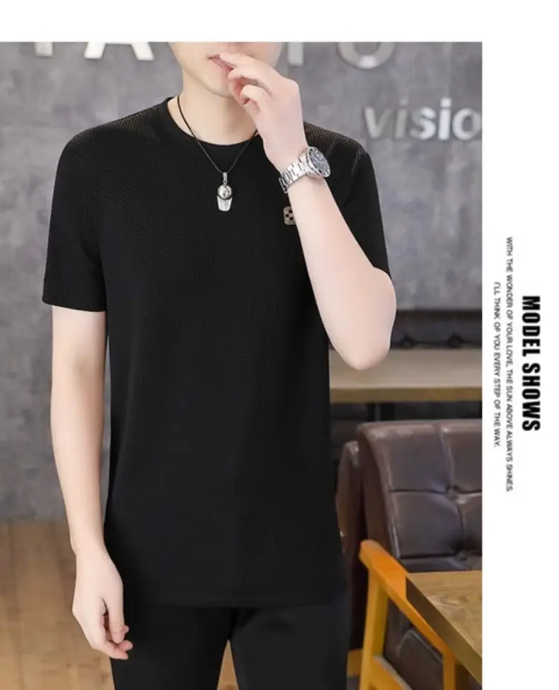 Ice Silk Short-sleeved T-shirt Men's Summer Thin Breathable Slim-fit Upper Clothes plus size T-shirt Men's Hollow Half-sleeve T-shirt — feature 35
