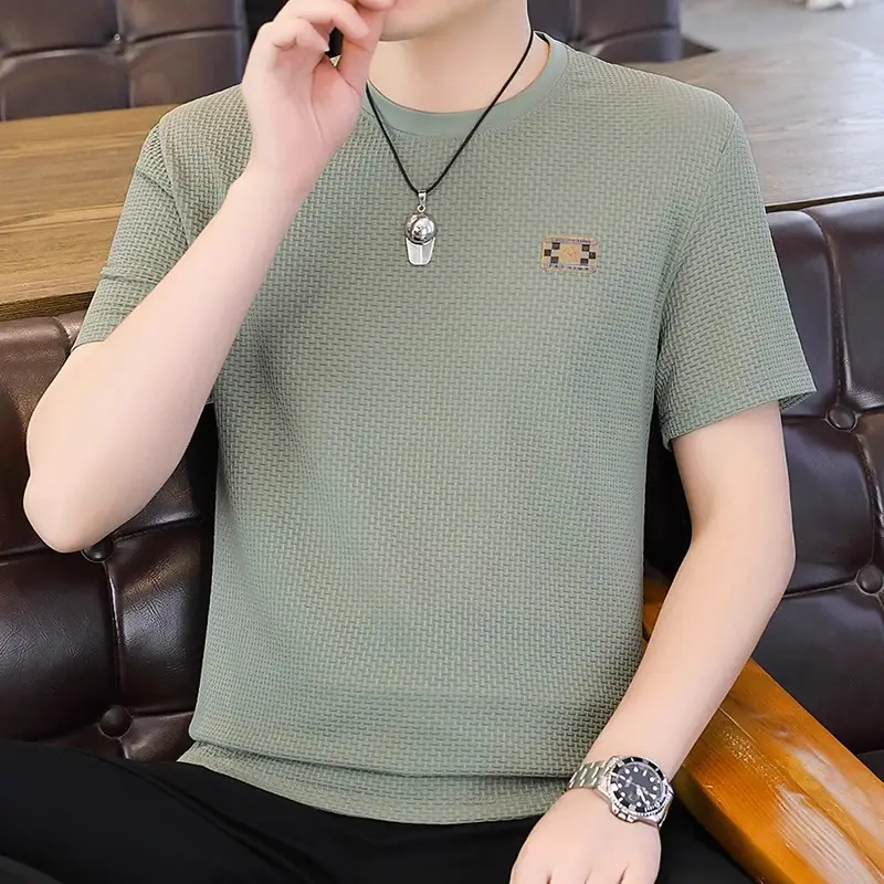Ice Silk Short-sleeved T-shirt Men's Summer Thin Breathable Slim-fit Upper Clothes plus size T-shirt Men's Hollow Half-sleeve T-shirt