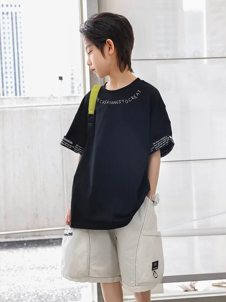 Panda Yuan Yuan Boys Letter T-Shirt Pure Cotton Summer