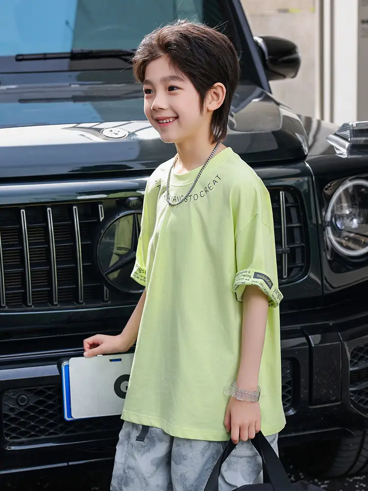 Panda Yuan Yuan Boys Letter T-Shirt Pure Cotton Summer