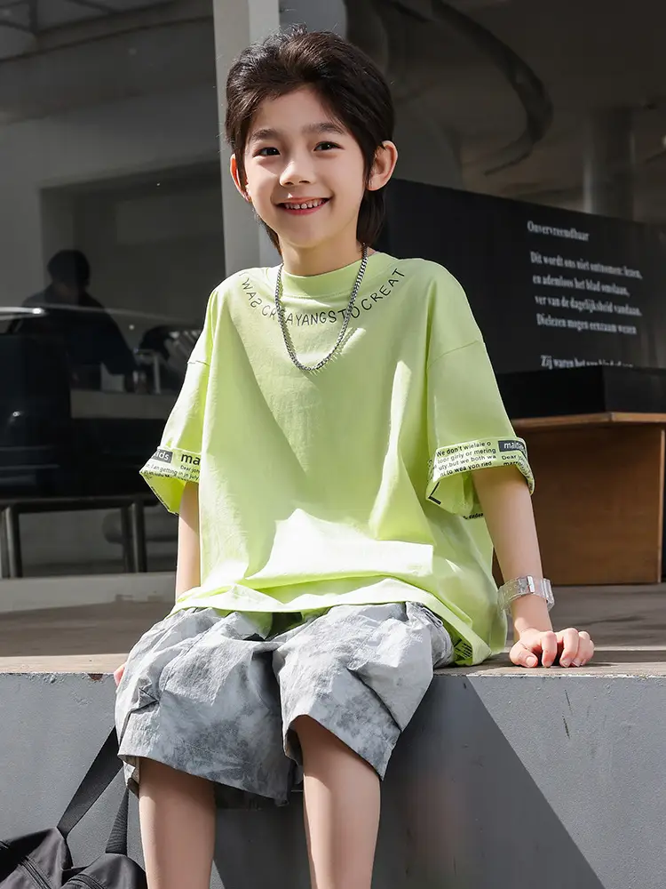 Panda Yuan Yuan Boys Letter T-Shirt Pure Cotton Summer