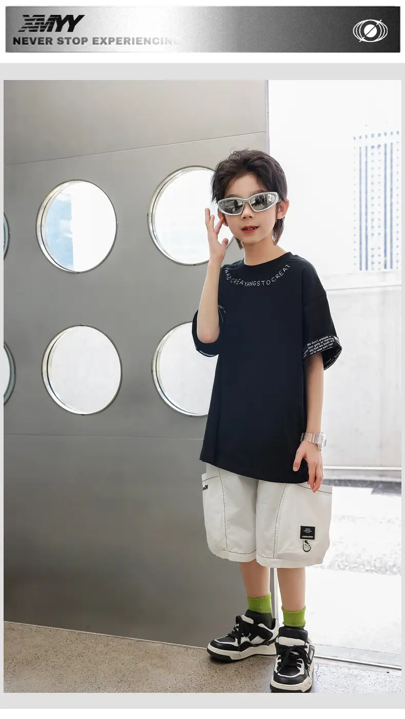 Panda Yuan Yuan Boys Letter T-Shirt Pure Cotton Summer — feature 17
