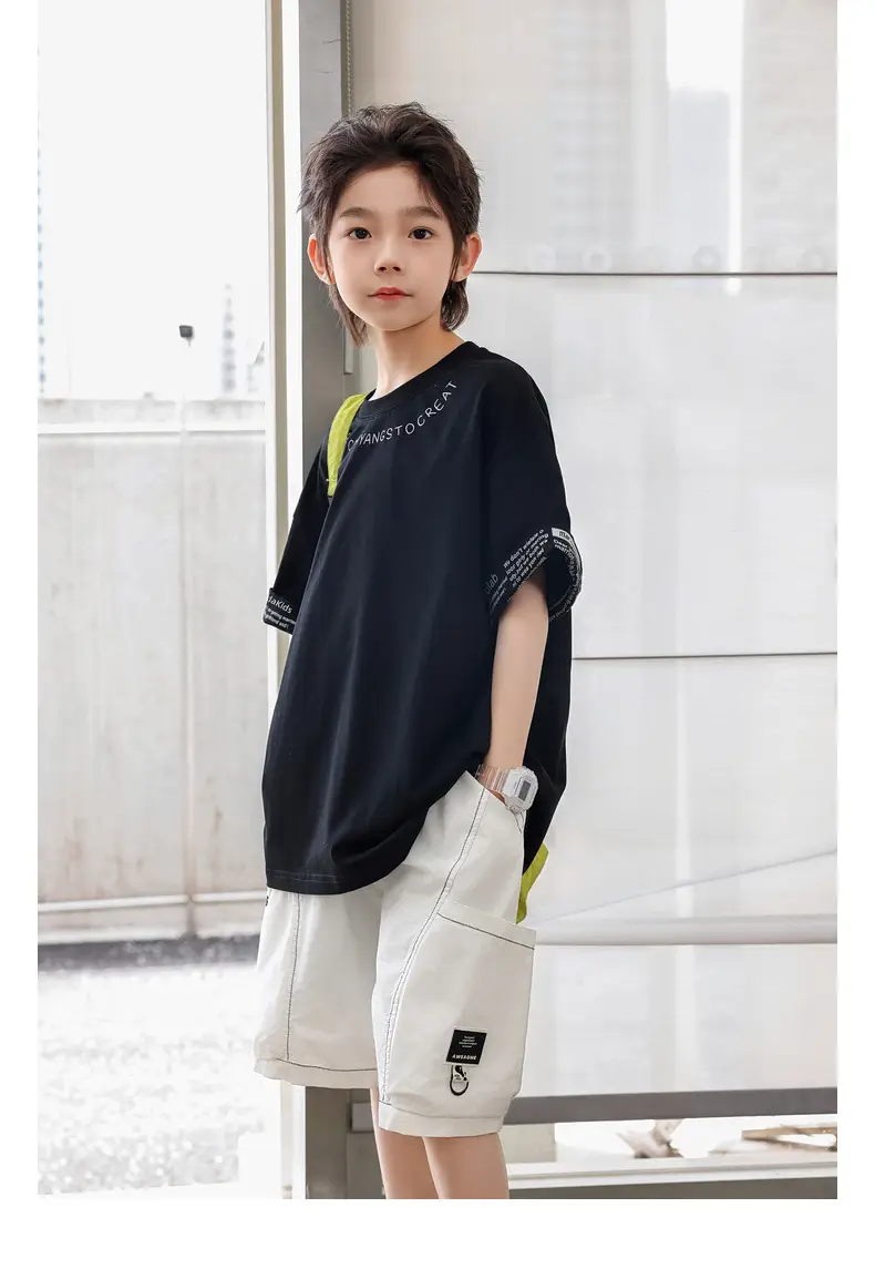 Panda Yuan Yuan Boys Letter T-Shirt Pure Cotton Summer — feature 28