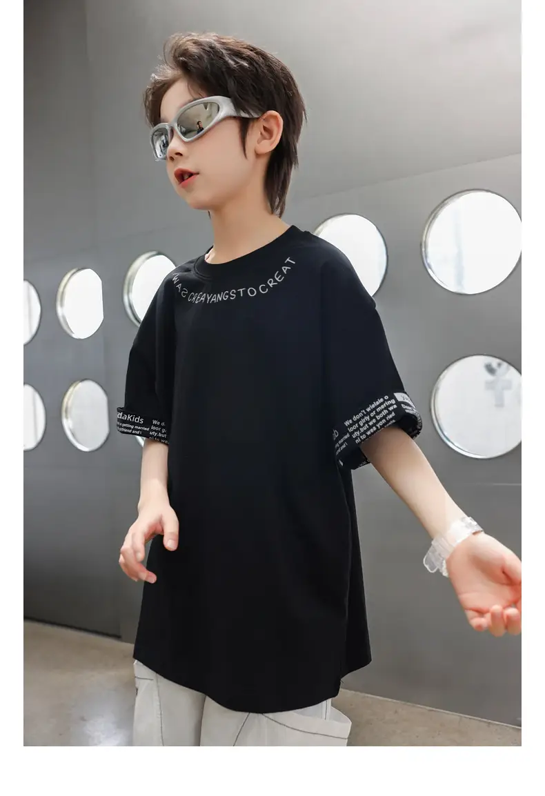 Panda Yuan Yuan Boys Letter T-Shirt Pure Cotton Summer — feature 29