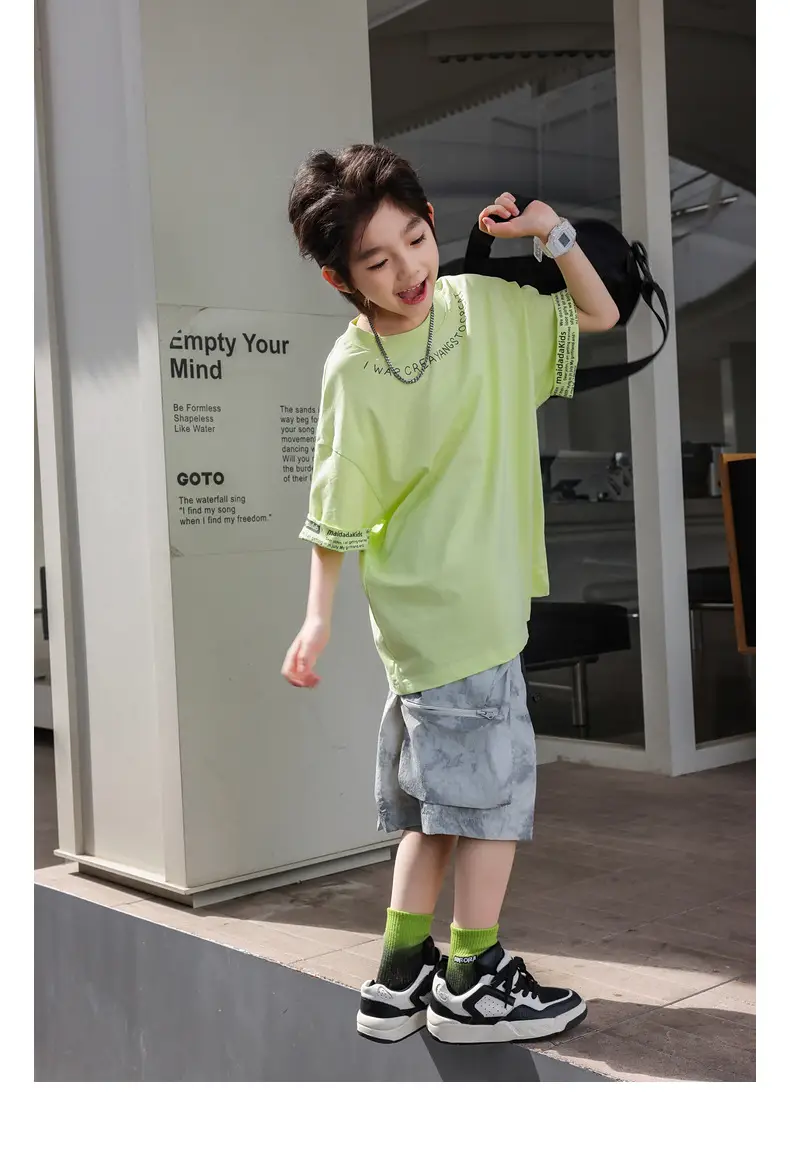Panda Yuan Yuan Boys Letter T-Shirt Pure Cotton Summer — feature 34
