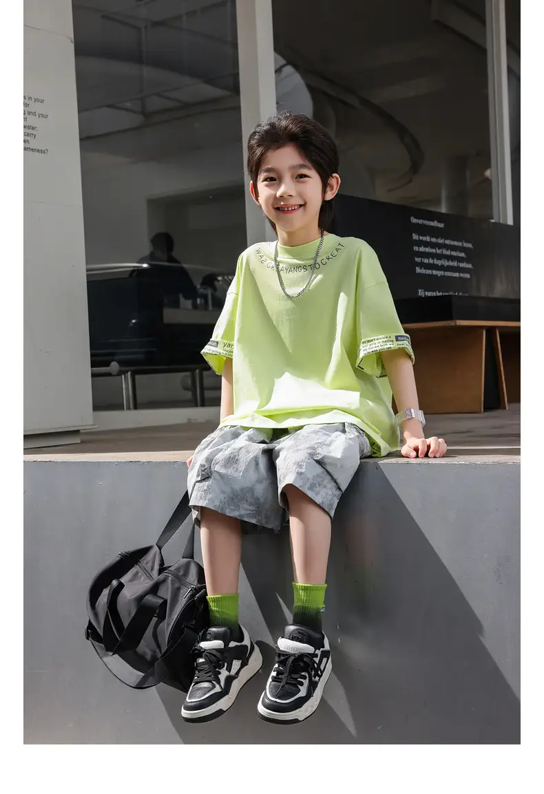 Panda Yuan Yuan Boys Letter T-Shirt Pure Cotton Summer — feature 35