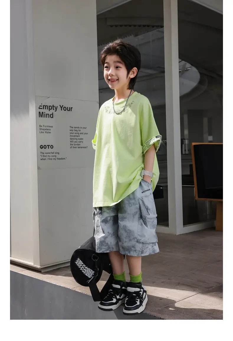 Panda Yuan Yuan Boys Letter T-Shirt Pure Cotton Summer — feature 36