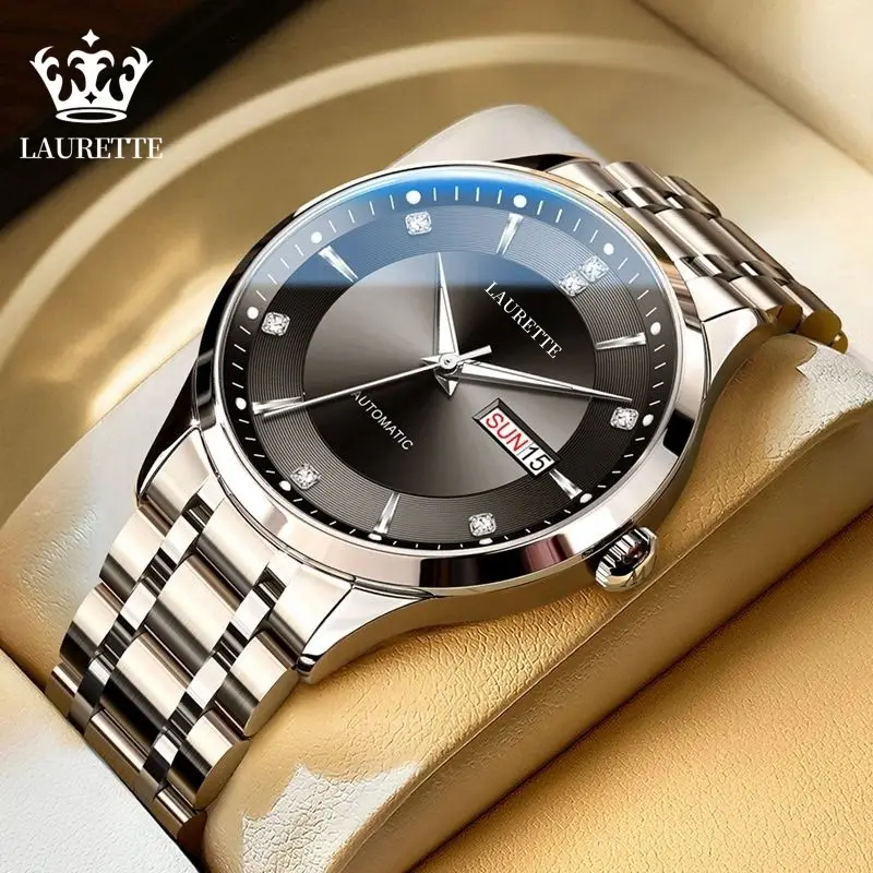 Laurette Men's Quartz Calendar Watch with Stainless Steel Band - Image 2