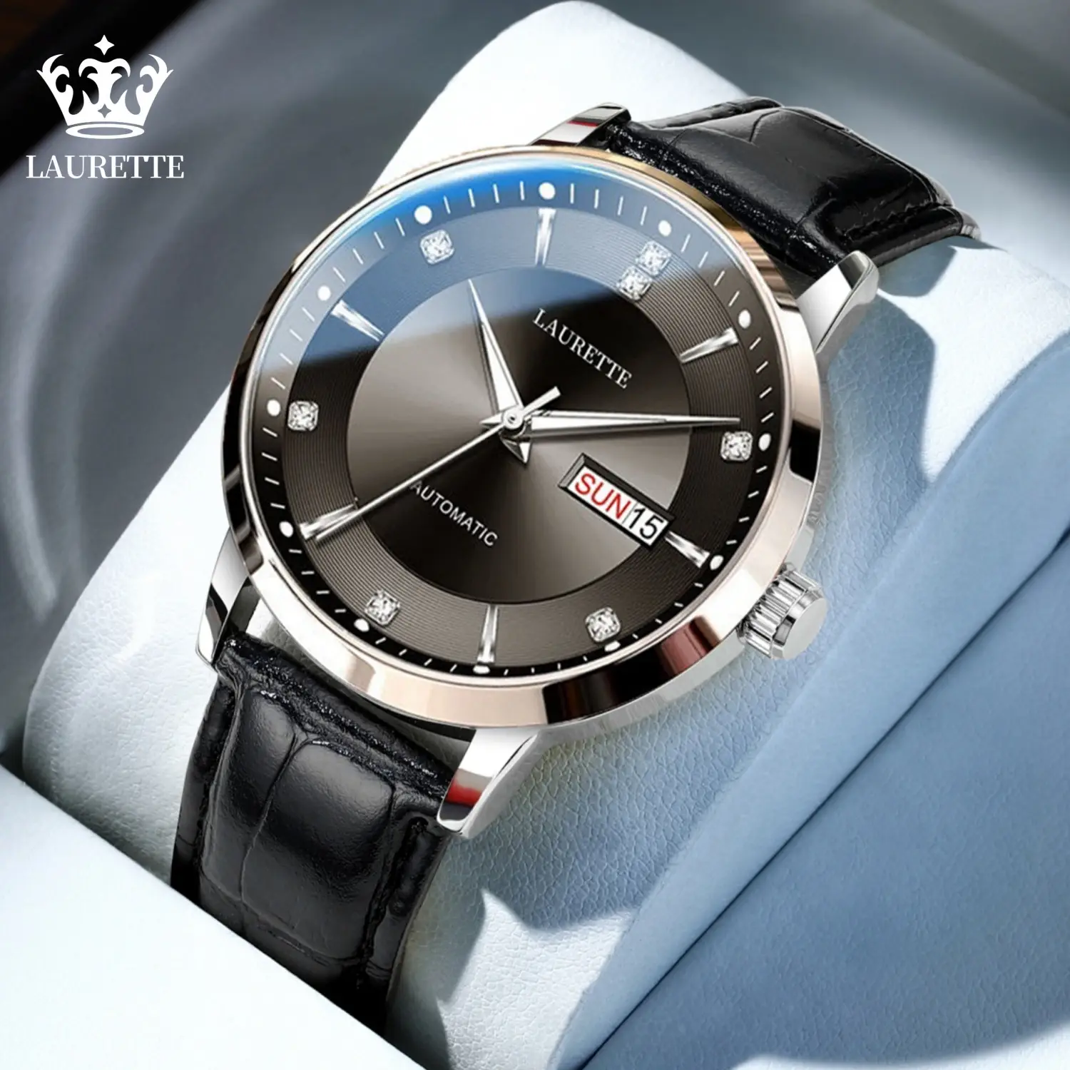 Laurette Men's Quartz Calendar Watch with Stainless Steel Band - Image 5