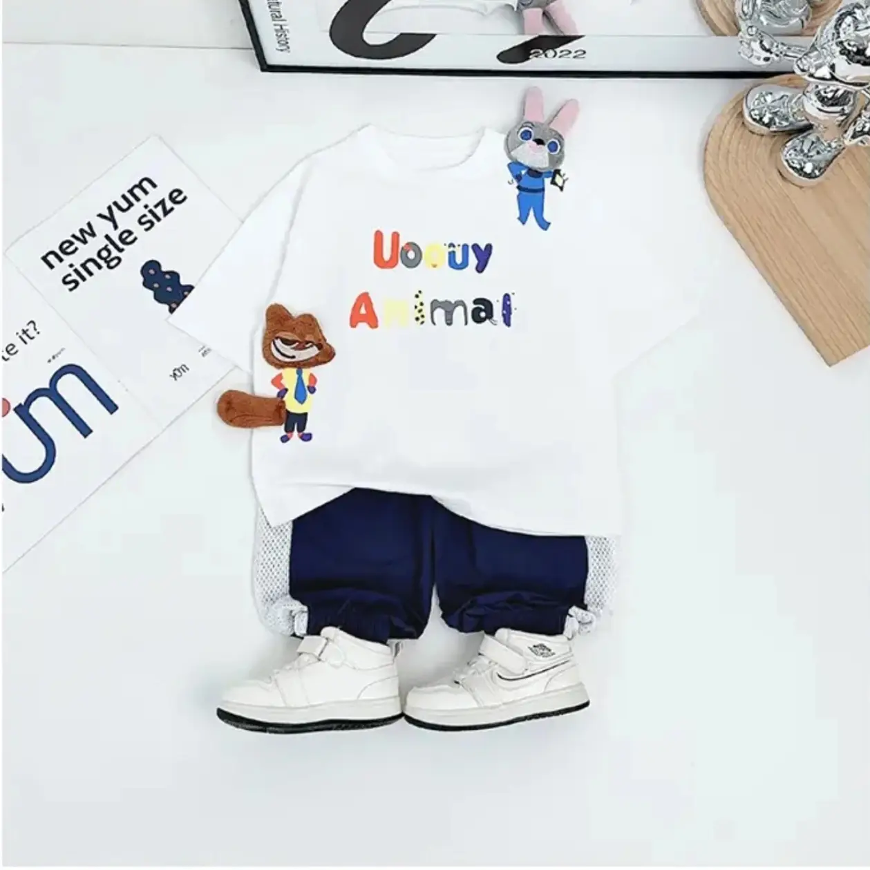 Kids Cartoon T-Shirt Shorts Set Blue White - Image 5