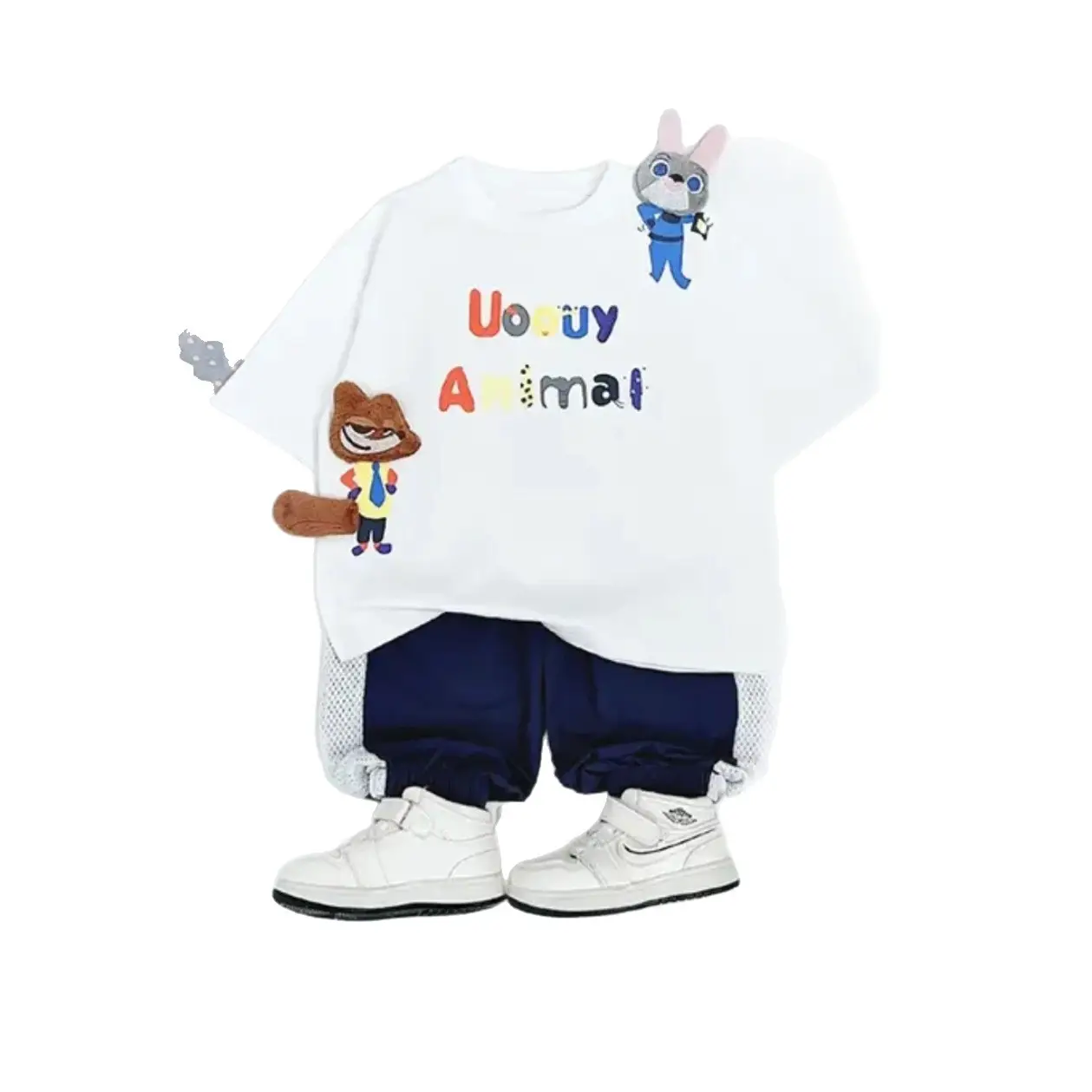Kids Cartoon T-Shirt Shorts Set Blue White - Image 8