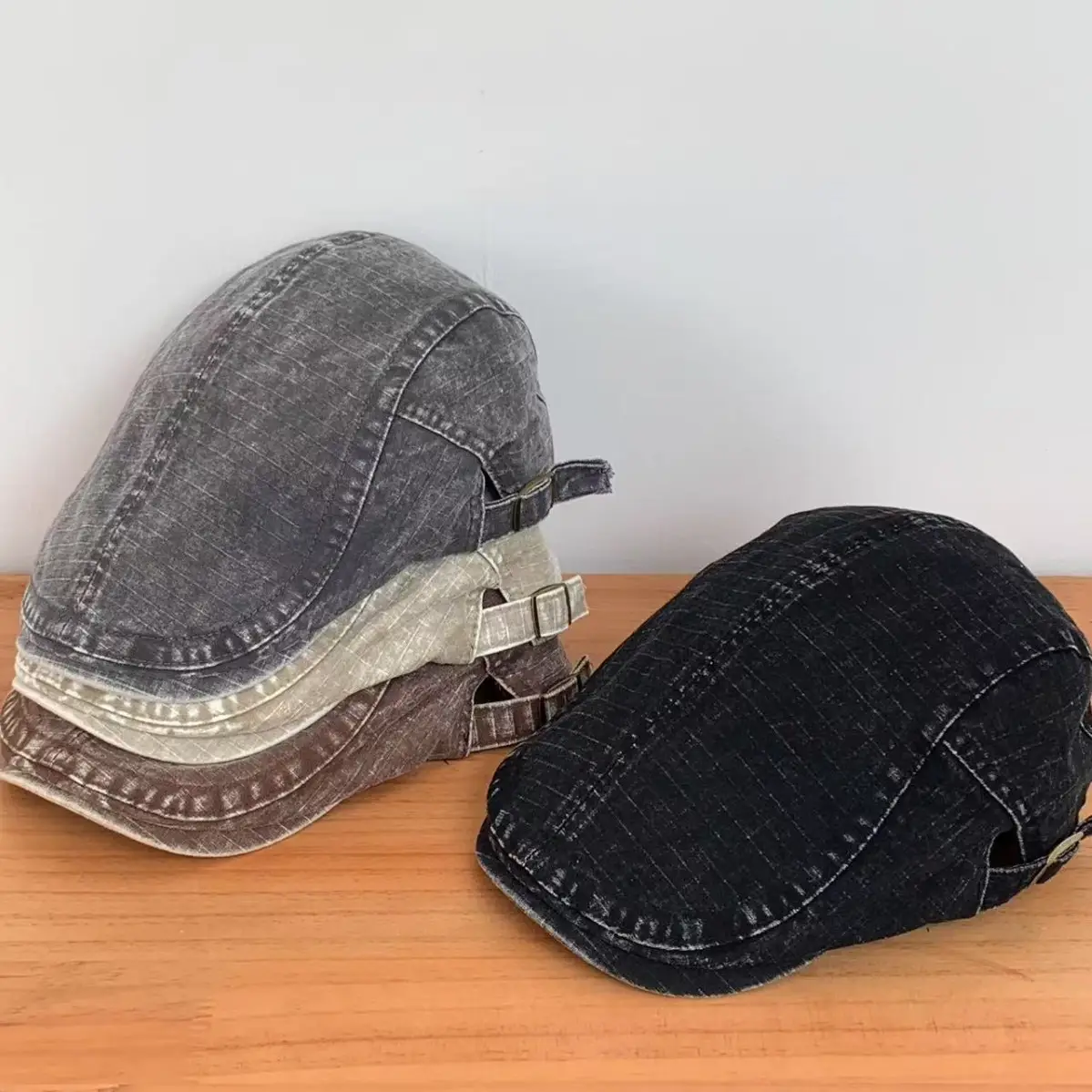 Washed Vintage Denim Forward Cap All Season Fashion Versatile Beret Retro British Casual Artist Cap Duckbill Cap - Image 7