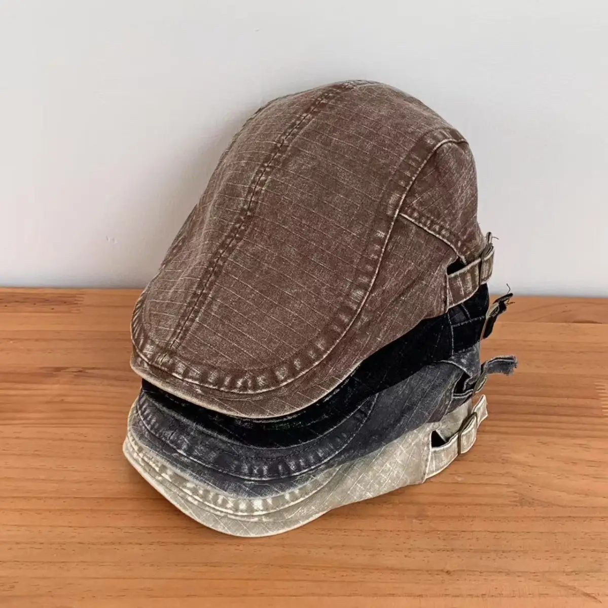 Washed Vintage Denim Forward Cap All Season Fashion Versatile Beret Retro British Casual Artist Cap Duckbill Cap — feature 5