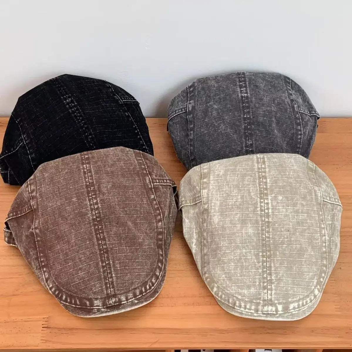 Washed Vintage Denim Forward Cap All Season Fashion Versatile Beret Retro British Casual Artist Cap Duckbill Cap — feature 7