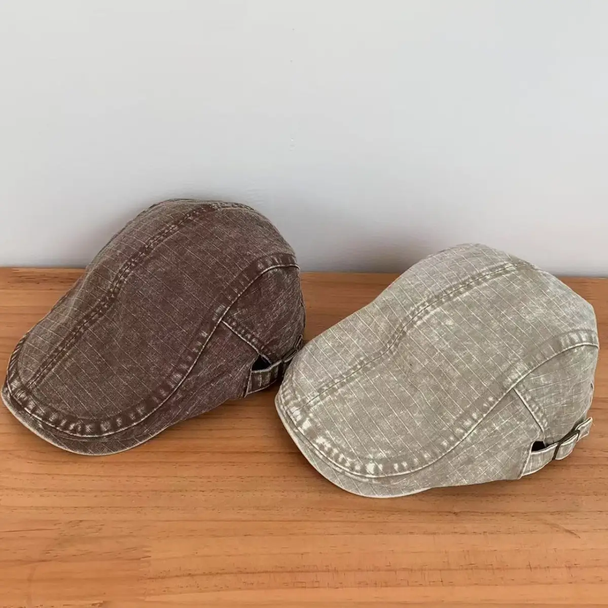 Washed Vintage Denim Forward Cap All Season Fashion Versatile Beret Retro British Casual Artist Cap Duckbill Cap — feature 9