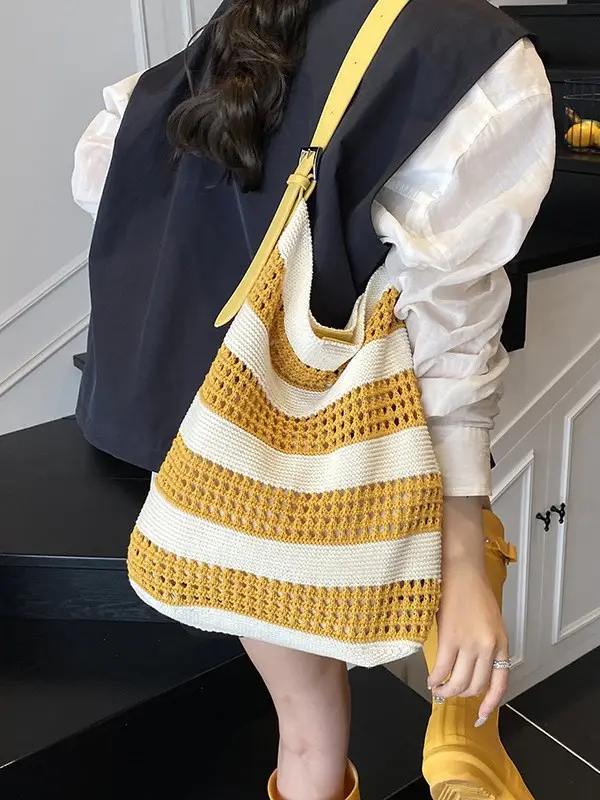 Cross-Country Stripe Knitted Tote Bag for Women