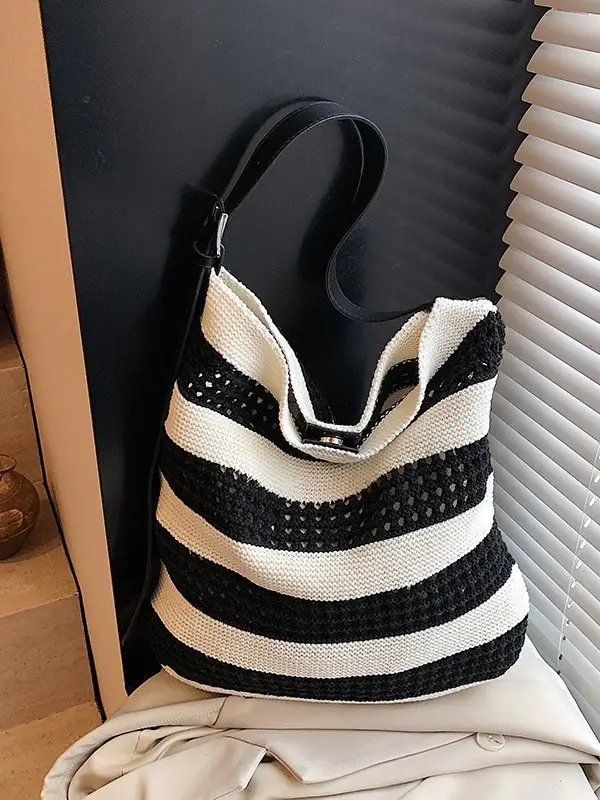 Cross-Country Stripe Knitted Tote Bag for Women