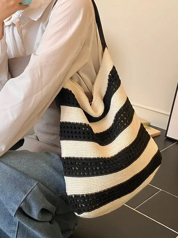Cross-Country Stripe Knitted Tote Bag for Women