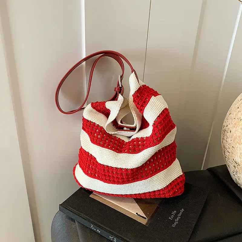 Cross-Country Stripe Knitted Tote Bag for Women