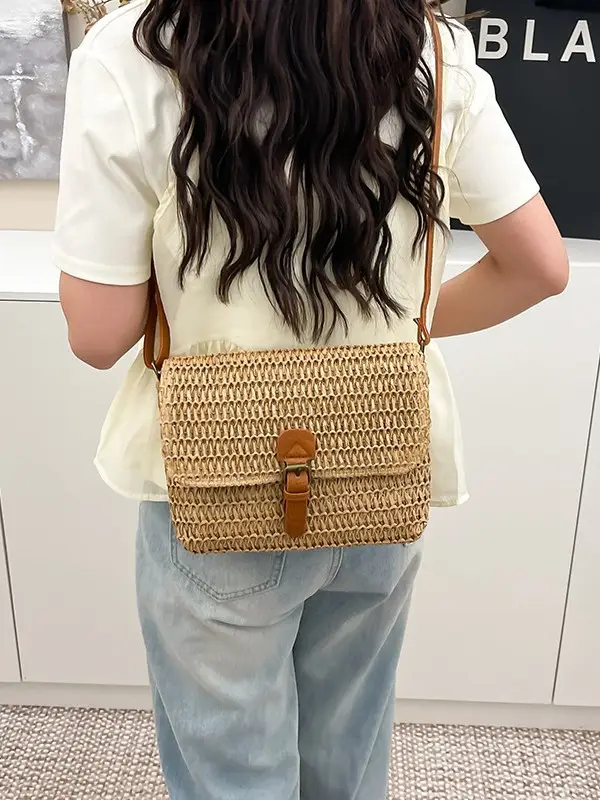 Women Crossbody Bag Woven Beige 2025 Beach Use - Image 3