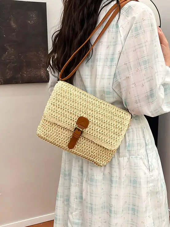 Women Crossbody Bag Woven Beige 2025 Beach Use - Image 4