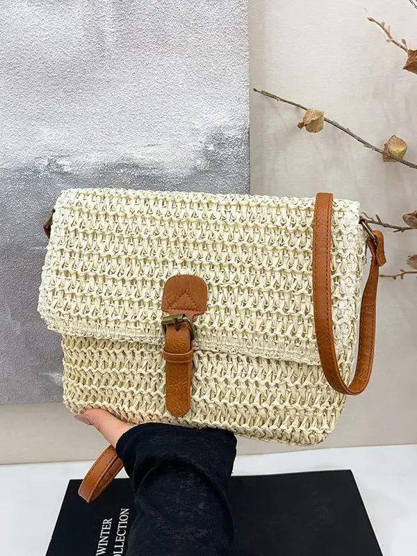 Women Crossbody Bag Woven Beige 2025 Beach Use - Image 5