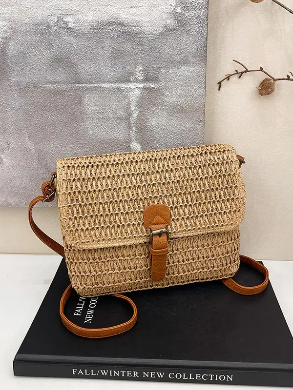 Women Crossbody Bag Woven Beige 2025 Beach Use - Image 6