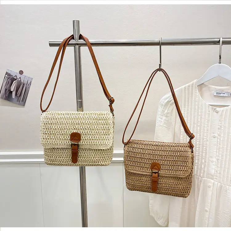 Women Crossbody Bag Woven Beige 2025 Beach Use — feature 1
