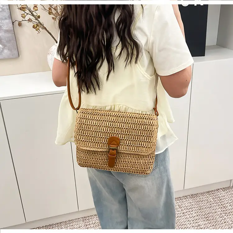 Women Crossbody Bag Woven Beige 2025 Beach Use — feature 11
