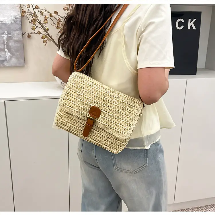 Women Crossbody Bag Woven Beige 2025 Beach Use — feature 15