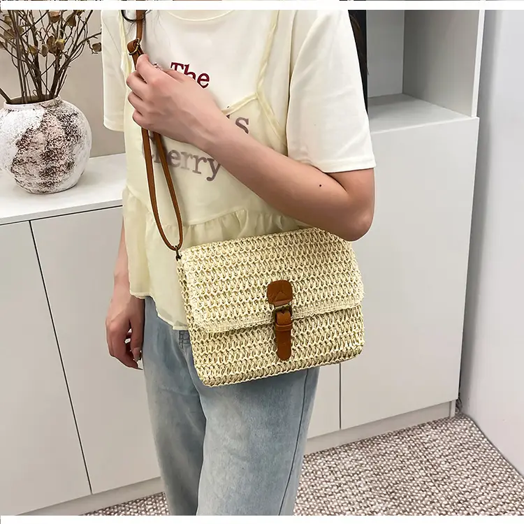 Women Crossbody Bag Woven Beige 2025 Beach Use — feature 17