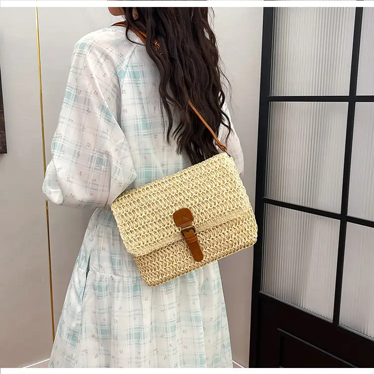 Women Crossbody Bag Woven Beige 2025 Beach Use — feature 19