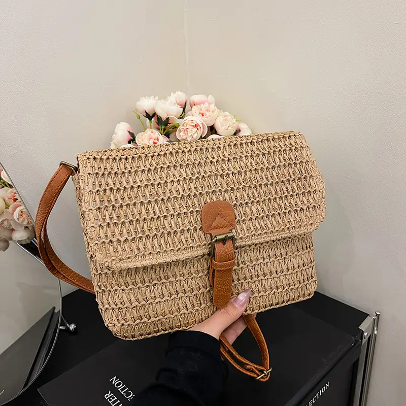 Women Crossbody Bag Woven Beige 2025 Beach Use - Image 2