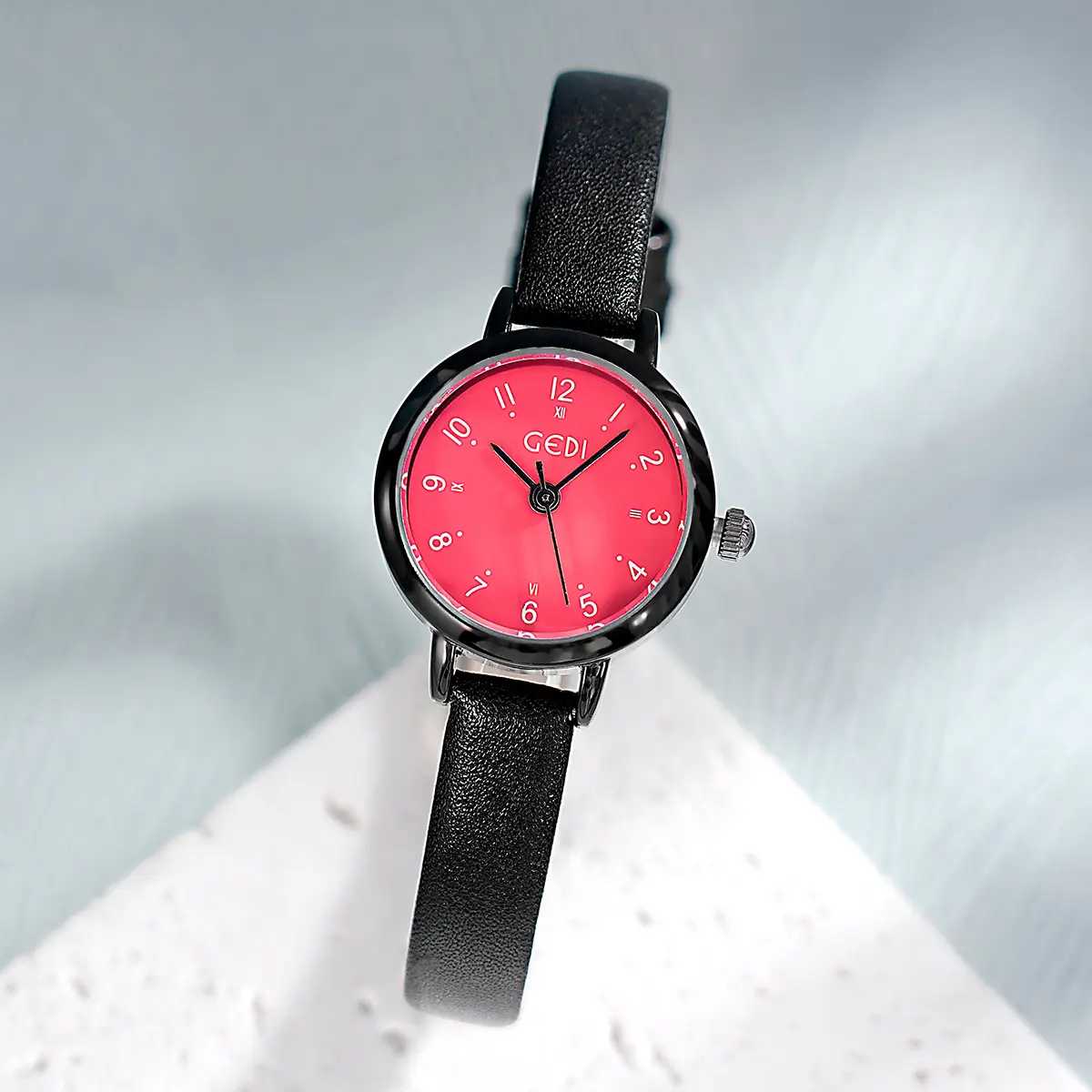 Women's Dopamine Red Quartz Watch with Black Strap
