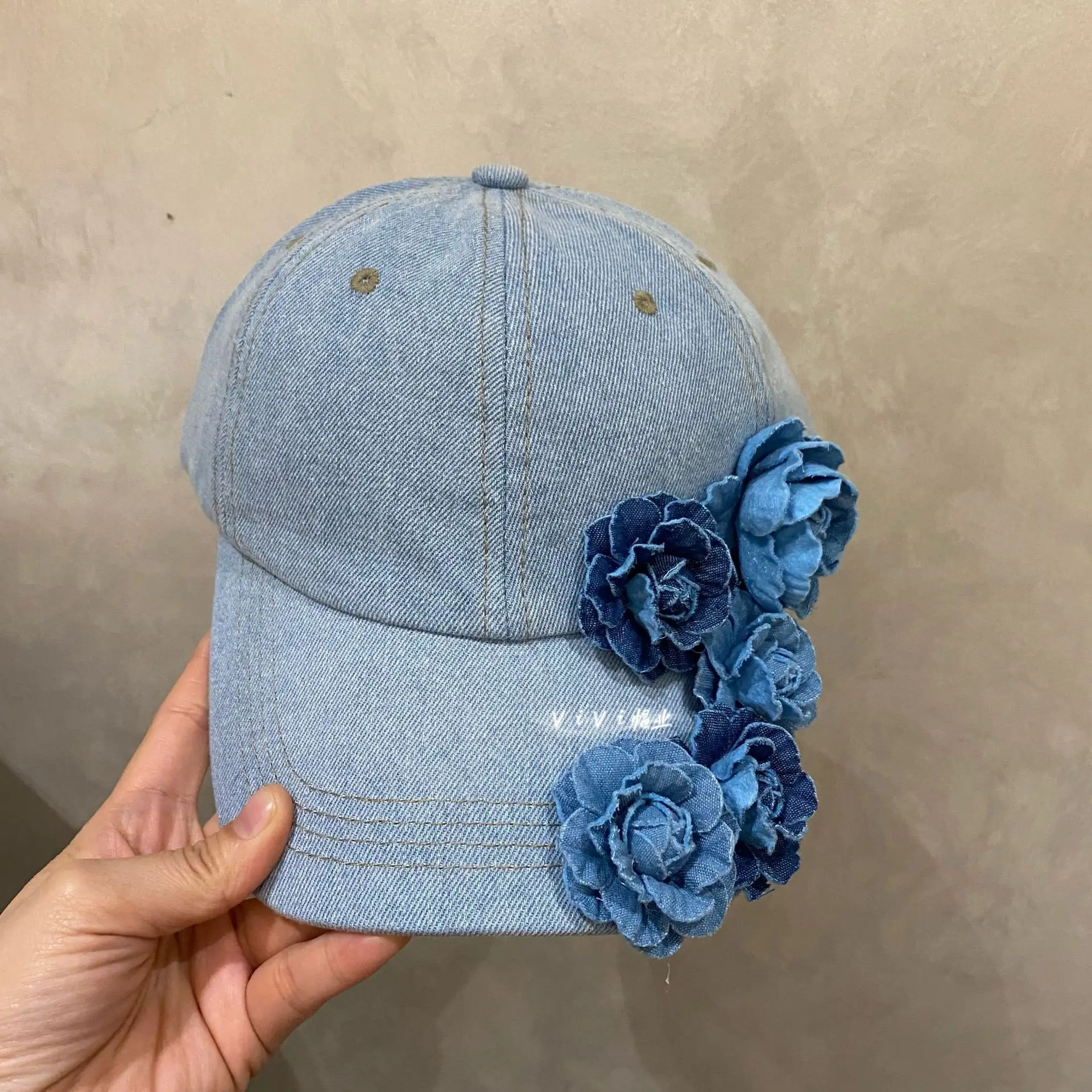 Denim Blue Floral Baseball Cap for Women — feature 4