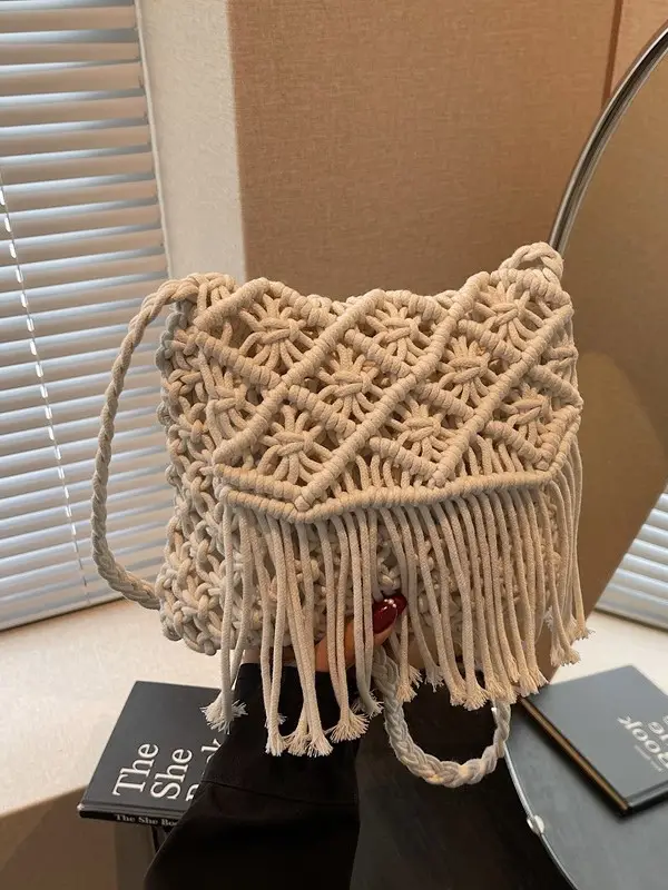 Women's Woven Tassel Shoulder Bag Brown 2024 - Image 5