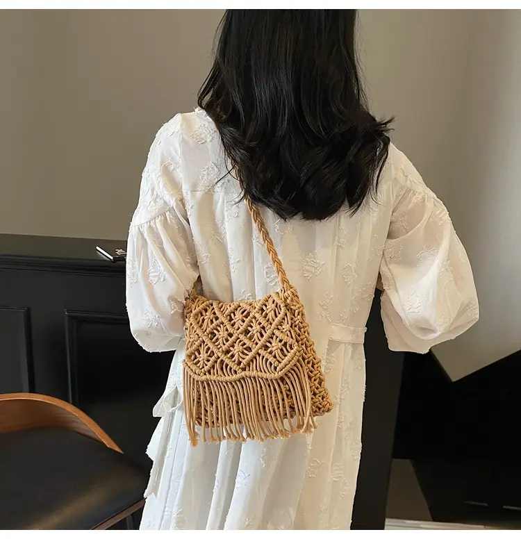 Women's Woven Tassel Shoulder Bag Brown 2024 — feature 10