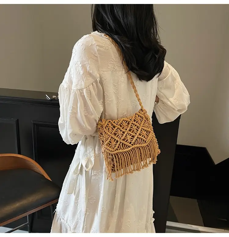 Women's Woven Tassel Shoulder Bag Brown 2024 — feature 11