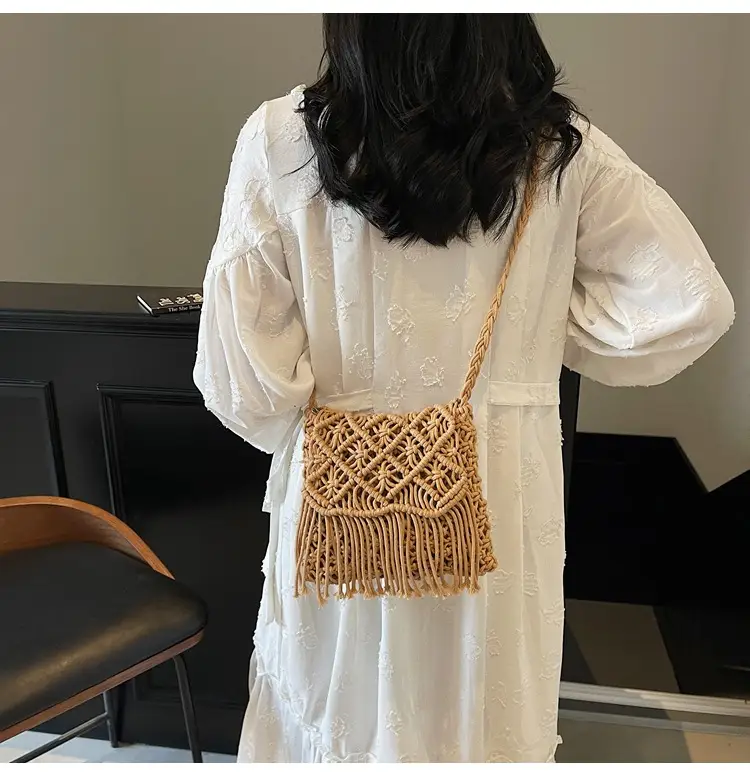 Women's Woven Tassel Shoulder Bag Brown 2024 — feature 12