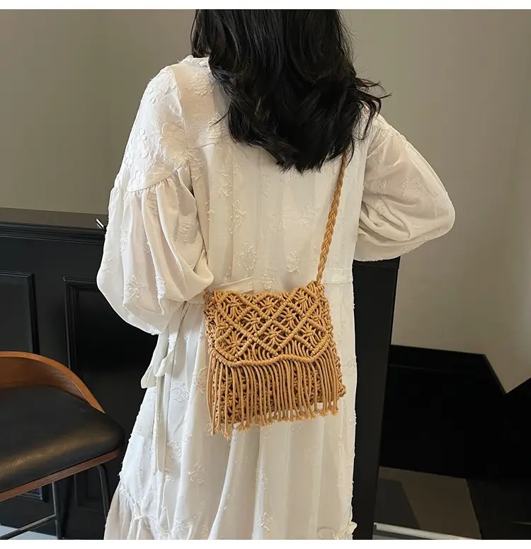 Women's Woven Tassel Shoulder Bag Brown 2024 — feature 13