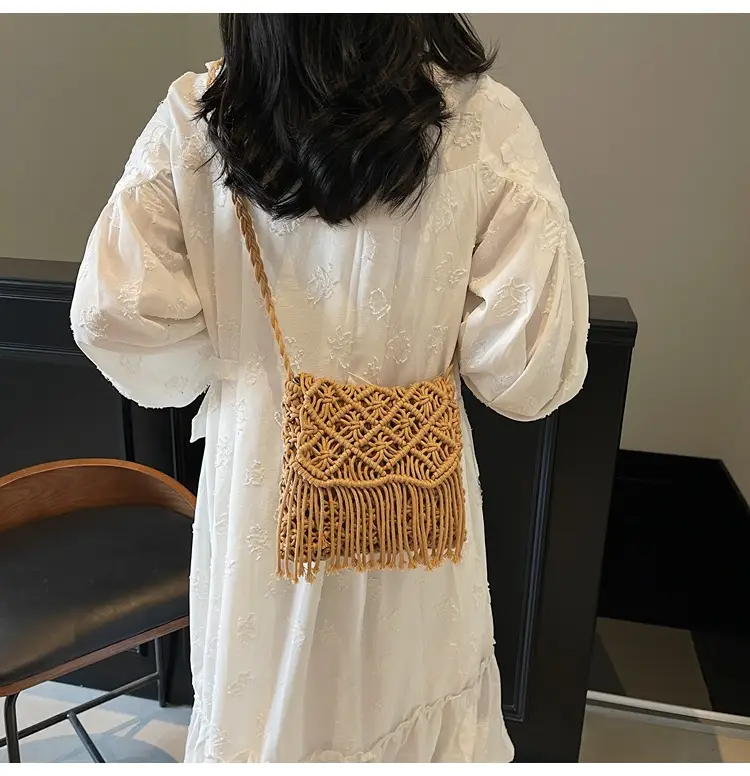 Women's Woven Tassel Shoulder Bag Brown 2024 — feature 14