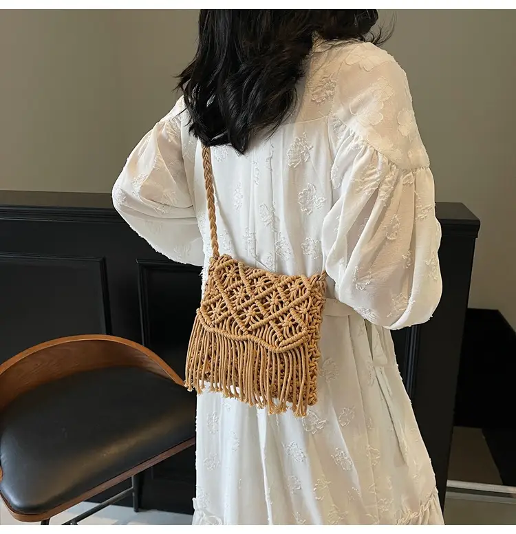 Women's Woven Tassel Shoulder Bag Brown 2024 — feature 15