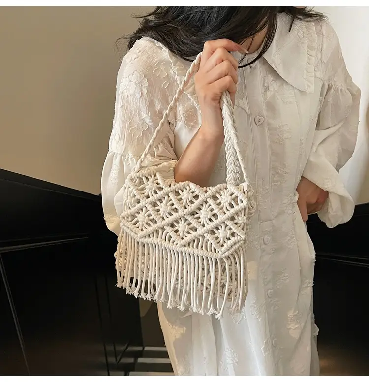 Women's Woven Tassel Shoulder Bag Brown 2024 — feature 16