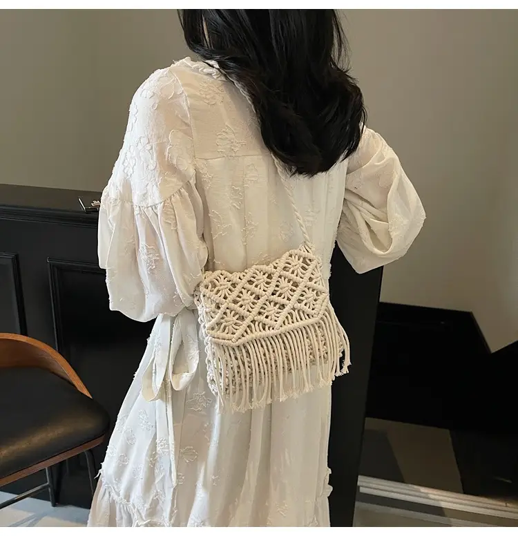 Women's Woven Tassel Shoulder Bag Brown 2024 — feature 19