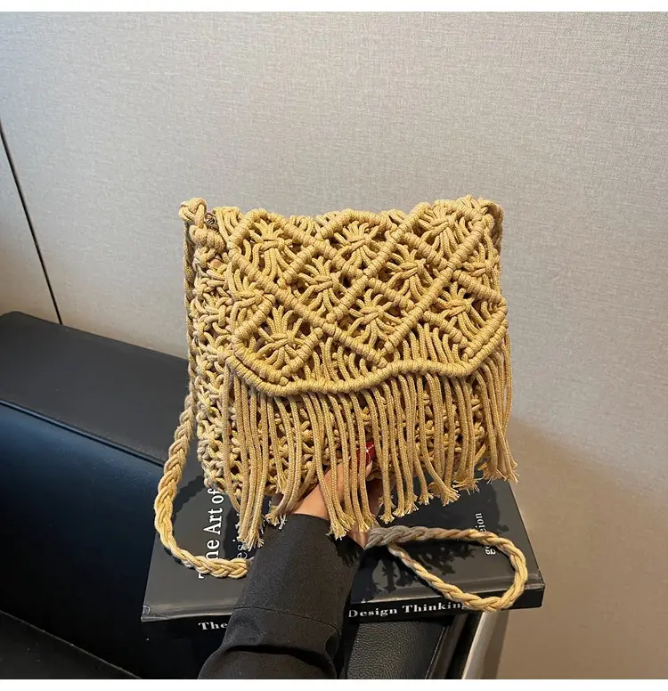Women's Woven Tassel Shoulder Bag Brown 2024 — feature 24