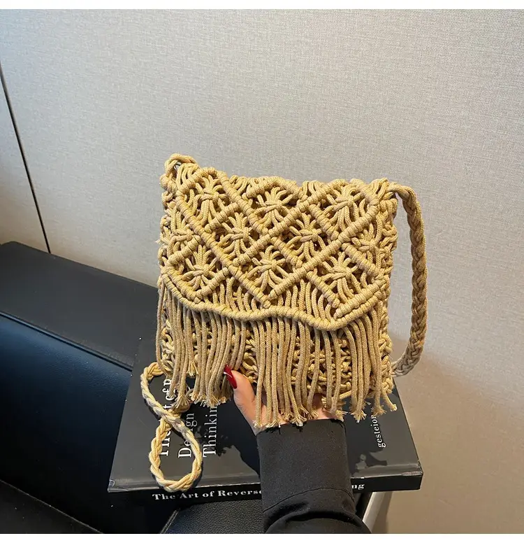 Women's Woven Tassel Shoulder Bag Brown 2024 — feature 25